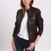 Lee Cooper Leather Jacket With Round Collar - 2 Zipped Side Pockets - - Veste En Cuir - Brown -Vêtements Boutique afba6288952e437cad255a94a20f4de4