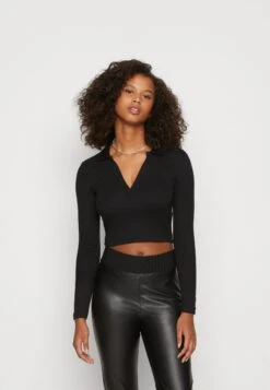 Even&Odd Long Sleeve Collar - T-Shirt À Manches Longues - Black